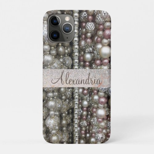 Sparkly Silver and Pink Stringed Beads          iPhone 11 Pro Case