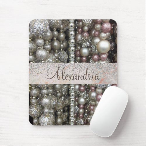 Sparkly Silver and Pink Stringed Beads        Mouse Pad