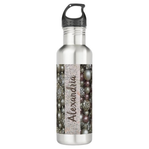 Sparkly Silver and Pink Stringed Beads      Stainless Steel Water Bottle