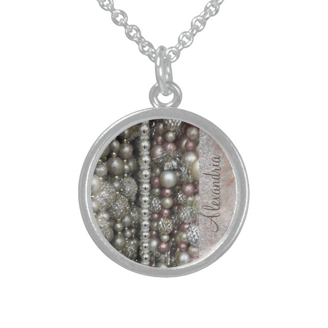 Sparkly Silver and Pink Stringed Beads     Sterling Silver Necklace (Front)