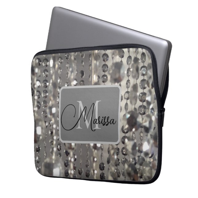Sparkly  Silver Beads Monogram   Laptop Sleeve (Front Left)