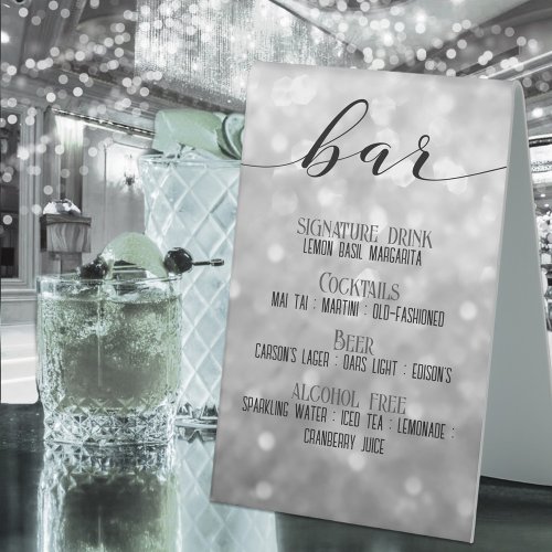 Sparkly Silver Bokeh Bar Signature Cocktails Sign