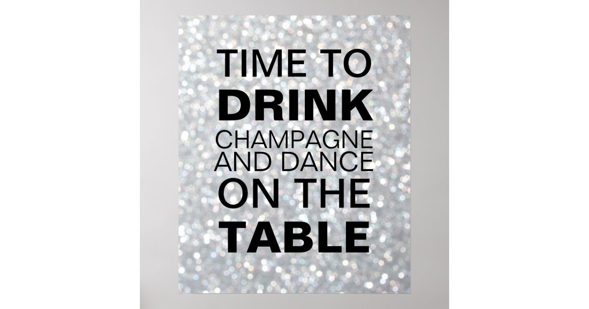 Sparkly Silver Champagne Party Poster | Zazzle