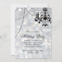 Sparkly Silver Chandelier Holiday Party Invitation