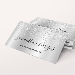 Sparkly Silver Confetti Glitter Ombre Online Store Business Card