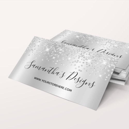 Sparkly Silver Confetti Glitter Ombre Online Store Business Card