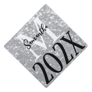 Sparkly silver faux sparkles Monogram Class 2024 Graduation Cap Topper