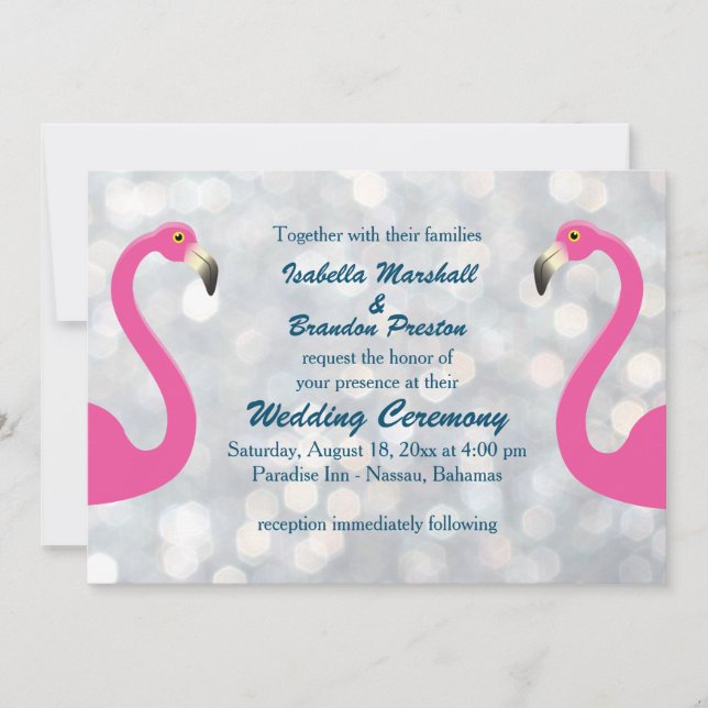 Sparkly Silver Flamingo Wedding Invitation (Front)