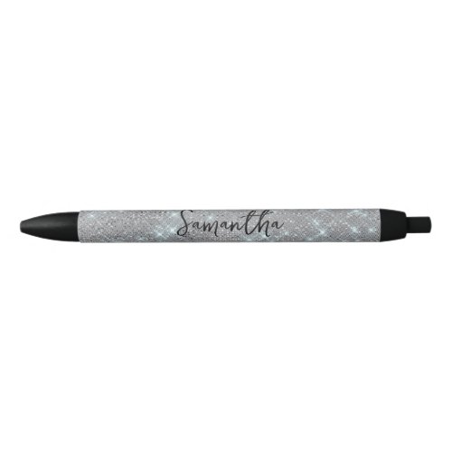 Sparkly Silver Glam Name Black Ink Pen