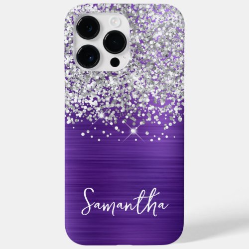 Sparkly Silver Glitter Amethyst Glam Name Case_Mate iPhone 14 Pro Max Case