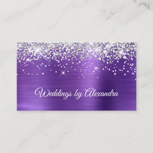 Sparkly Silver Glitter Amethyst Satin Foil Business Card