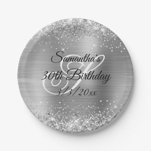Sparkly Silver Glitter and Foil 30th Birthday Paper Plates