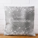 Sparkly Silver Glitter and Foil Quinceañera Throw Pillow<br><div class="desc">Fabulous quinceañera girly glam throw pillow for your daughter. The front features the number fifteen in a puffy balloon text image. The background image features a girly glam silvery grey ombre brushed metal style foil with faux silver glitter digital art graphics. On the backside, you can customize the font style,...</div>