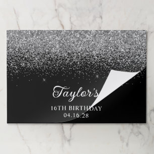 Sparkly Silver Glitter Black 16th Birthday Paper Pad