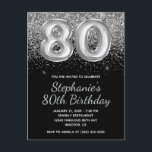 Sparkly Silver Glitter Black Balloon 80th Birthday Invitation Postcard<br><div class="desc">Create your own modern 80th birthday invitation postcard with faux foil balloon number digital art. Send a message to the creator if you need an invite for a different age created. The girly glam background features decorative faux sparkly silver glitter graphics over a solid black color. The luxury sparkle, glitter...</div>