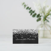 Sparkly Silver Glitter Black Foil Business Card (Standing Front)