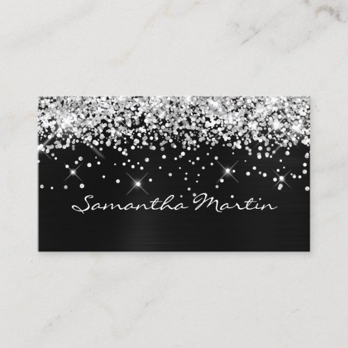 Sparkly Silver Glitter Black Foil Business Card