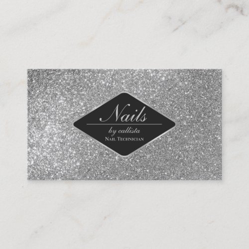 Sparkly Silver Glitter Black Makeup Nails Lash Business Card