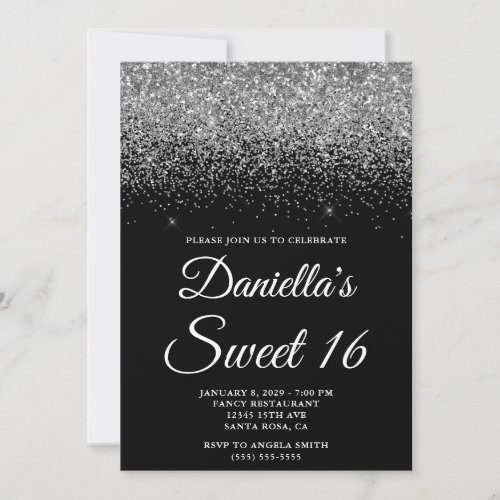 Sparkly Silver Glitter Black Sweet 16