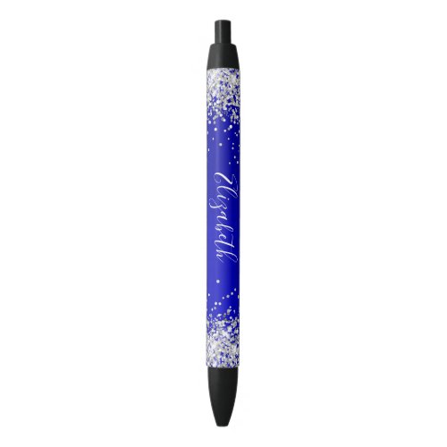 Sparkly Silver Glitter Blue Satin Black Ink Pen