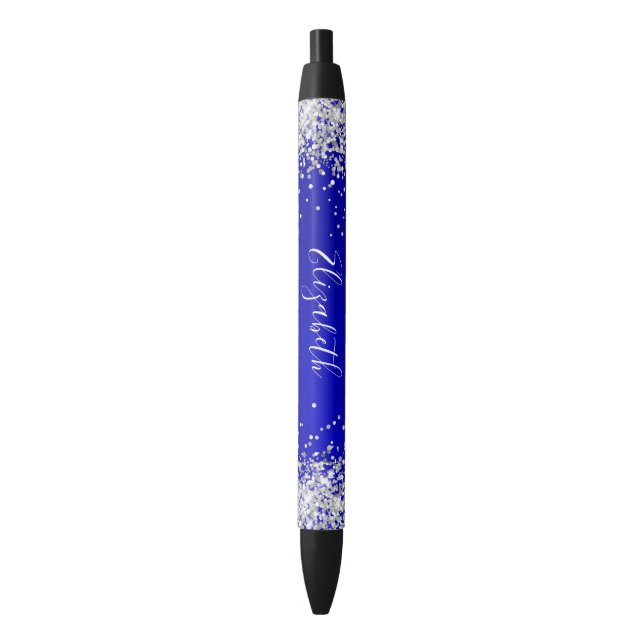 Sparkly Silver Glitter Blue Satin Pen (Front Vertical)