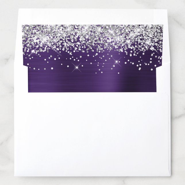 Sparkly Silver Glitter Dark Violet Ombre Foil Envelope Liner (In Envelope)