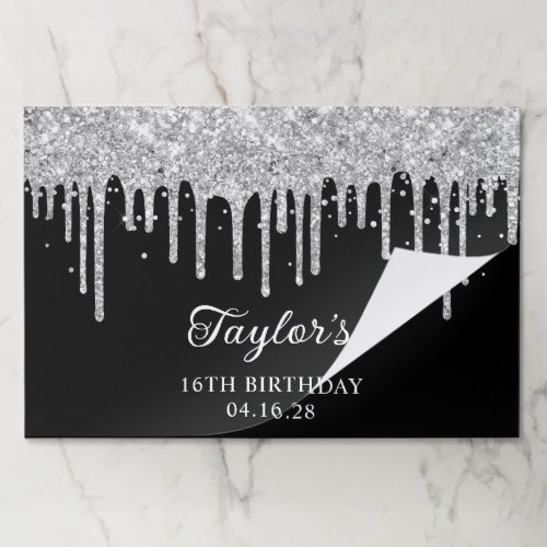 Sparkly Silver Glitter Drips 16th Birthday Paper Pad