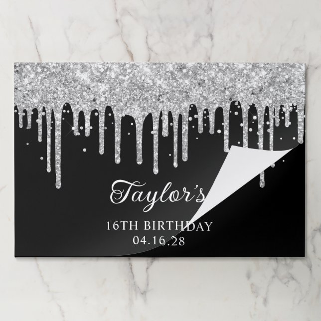 Sparkly Silver Glitter Drips 16th Birthday Paper Pad (Folded)
