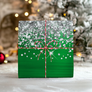 Sparkly Silver Glitter Green Faux Foil Wrapping Paper Sheets