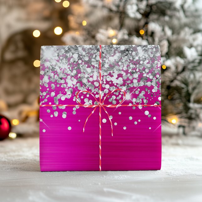 Sparkly Silver Glitter Hot Pink Faux Foil Wrapping Paper Sheets (Sparkly Silver Glitter Hot Pink Faux Foil Wrapping Paper Sheets)