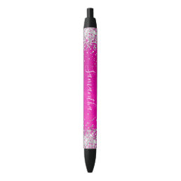 Sparkly Silver Glitter Hot Pink Ombre Foil Black Ink Pen