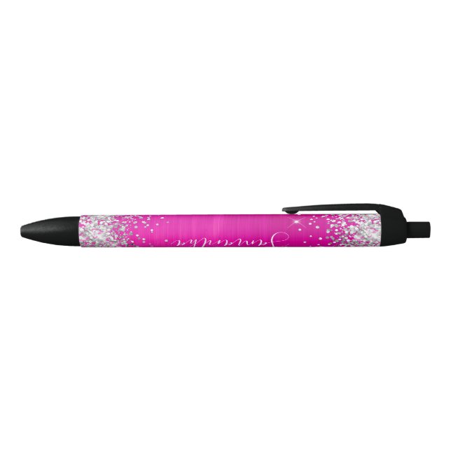 Sparkly Silver Glitter Hot Pink Ombre Foil Black Ink Pen
