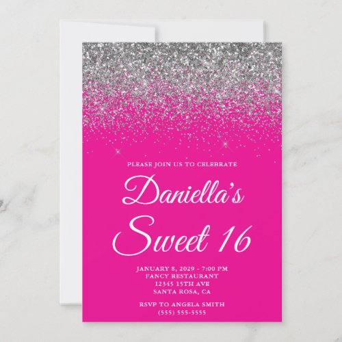 Sparkly Silver Glitter Hot Pink Sweet 16