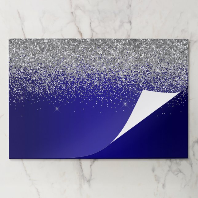 Sparkly Silver Glitter Indigo Blue Ombre Paper Pad (Folded)