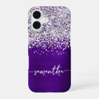 Sparkly Silver Glitter Indigo Purple Glam Name