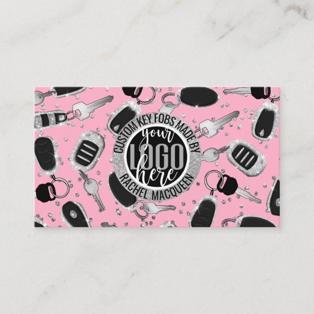 Sparkly Silver Glitter Key Fob Crafter Logo  Busin Business Card (Front)