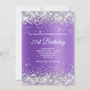 Sparkly Silver Glitter Lavender Purple Gradient Invitation