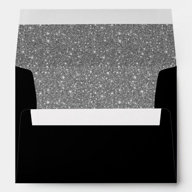 Sparkly silver glitter liner black invitation envelope (Back (Bottom))