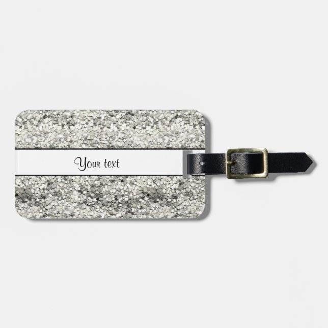 Sparkly Silver Glitter Luggage Tag (Front Horizontal)