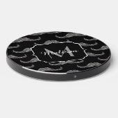 Sparkly silver glitter Mustache black Monogram Wireless Charger (Front 2)