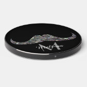 Sparkly silver glitter Mustache black Monogram Wireless Charger (Front 2)