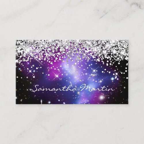 Sparkly Silver Glitter Purple Galaxy Celestial Business Card