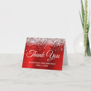 Sparkly Silver Glitter Red Foil 50th Birthday Letterpress Thank You Card