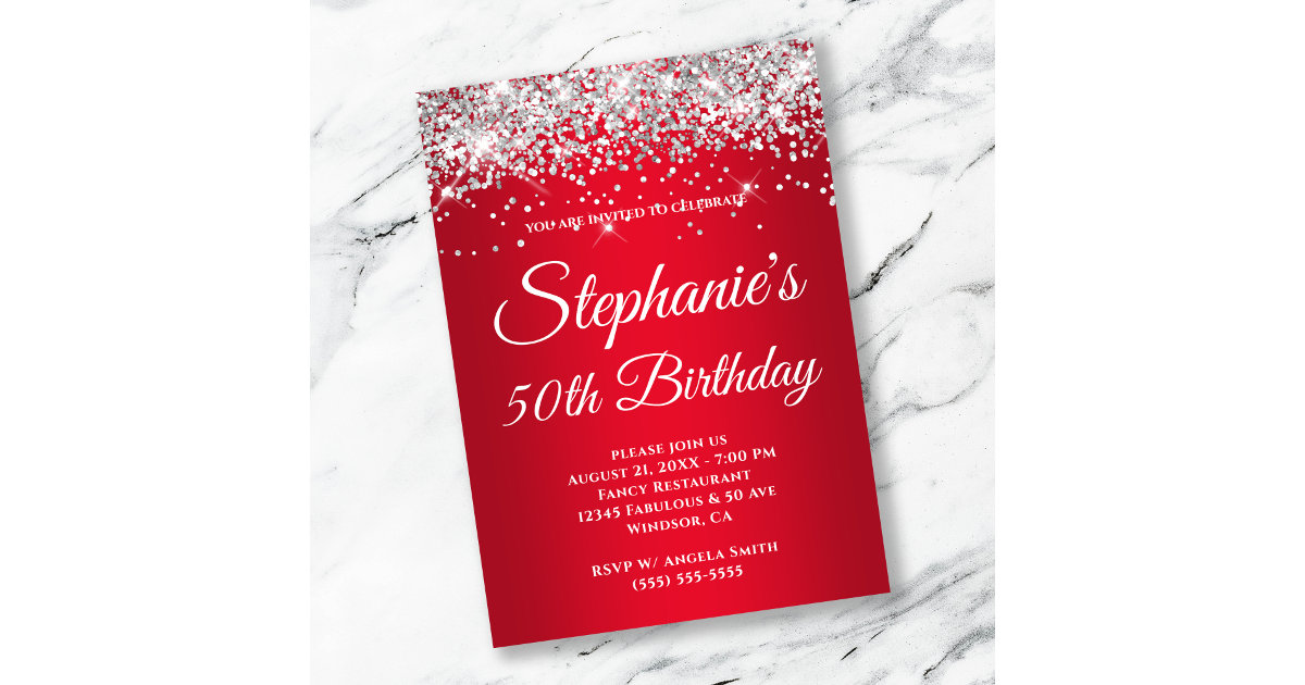 Sparkly Silver Glitter Red Gradient Invitation | Zazzle