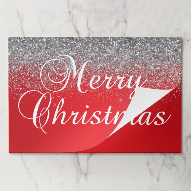 Sparkly Silver Glitter Red Ombre Merry Christmas Paper Pad (Folded)