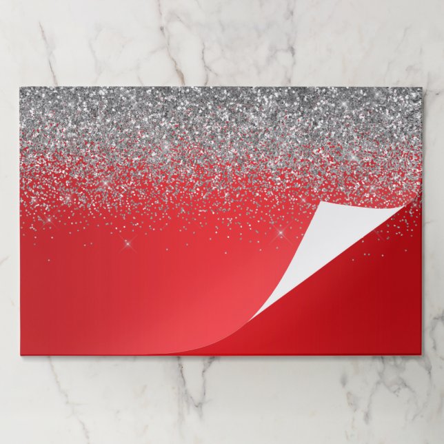 Sparkly Silver Glitter Red Ombre Paper Pad (Folded)