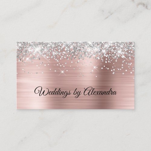Sparkly Silver Glitter Rose Gold Satin Ombre Foil Business Card