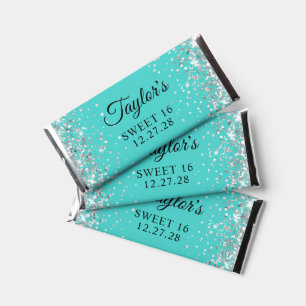 Sparkly Silver Glitter Turquoise Sweet 16 Hershey Bar Favors
