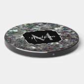 Sparkly silver gray mosaic glitter Monogram Wireless Charger (Front 2)