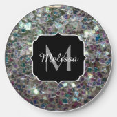 Sparkly silver gray mosaic glitter Monogram Wireless Charger (Front)